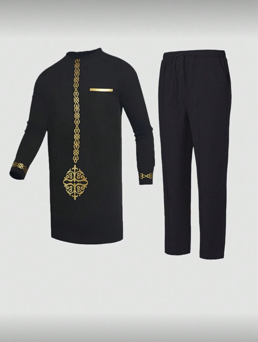 Men’s Elegant African-Inspired Embroidered Two-Piece Outfit