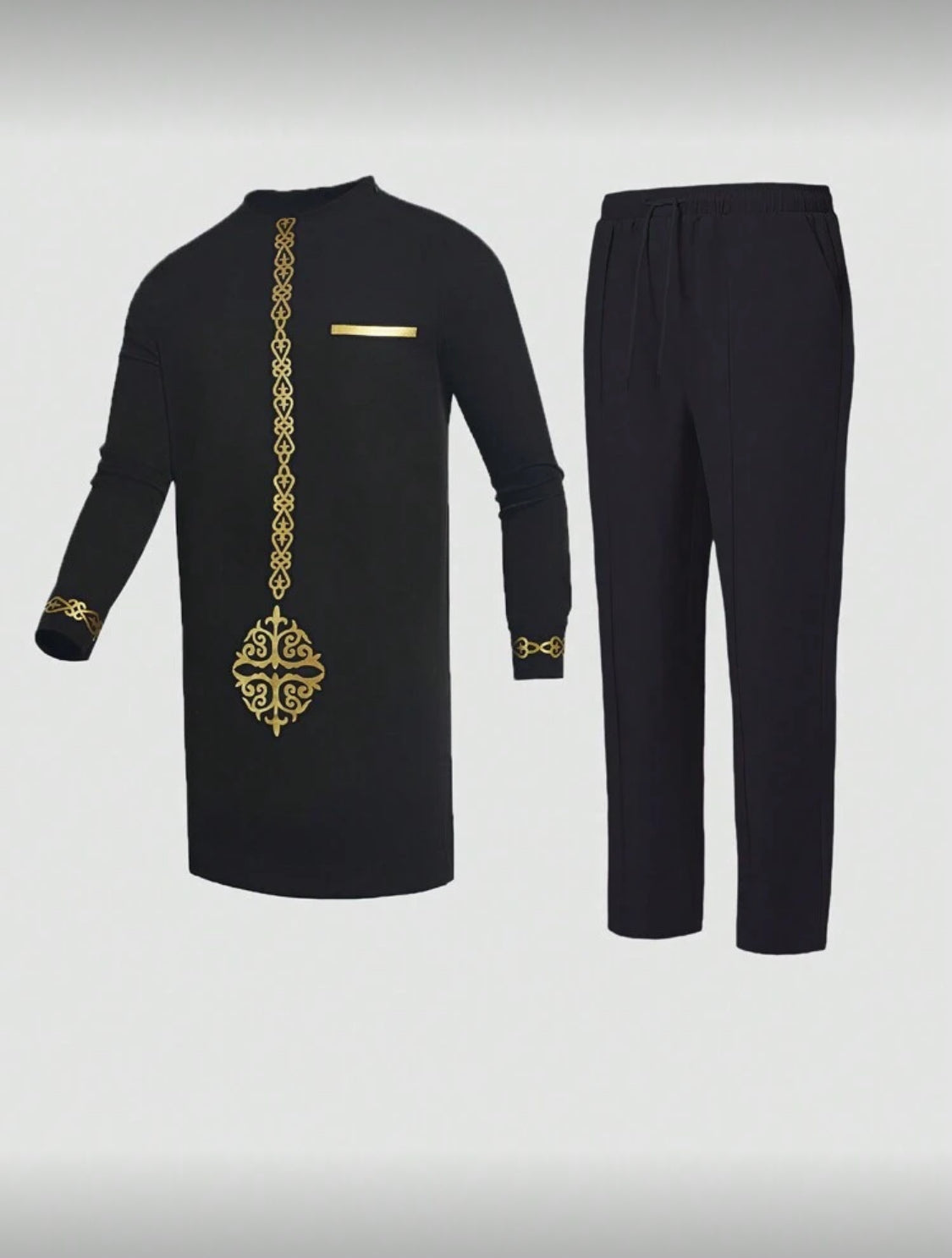 Men’s Elegant African-Inspired Embroidered Two-Piece Outfit
