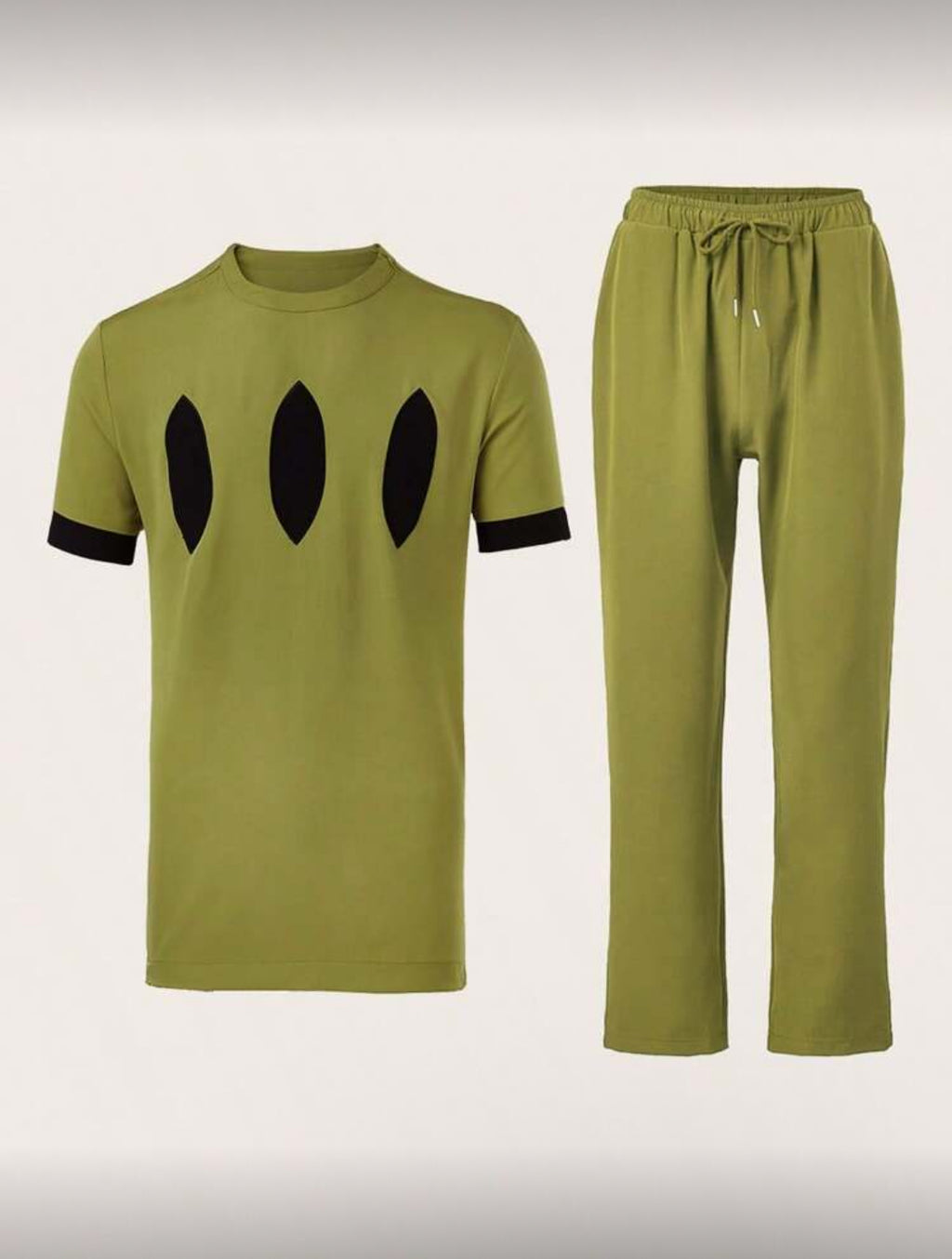 Olive Green Contemporary Short-Sleeve Traditional Set