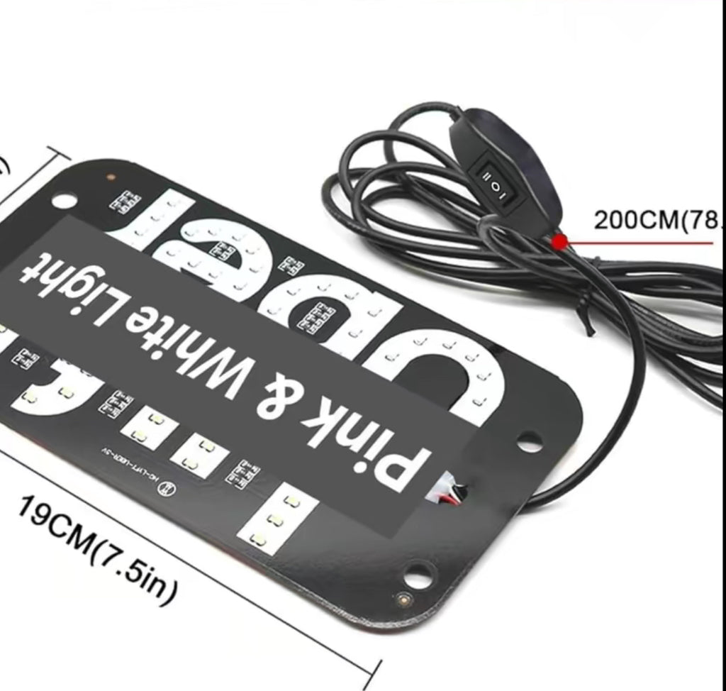 USB LED “Pink & White Light” Car Sign – Ride-Share Dashboard Display with On/Off Switch