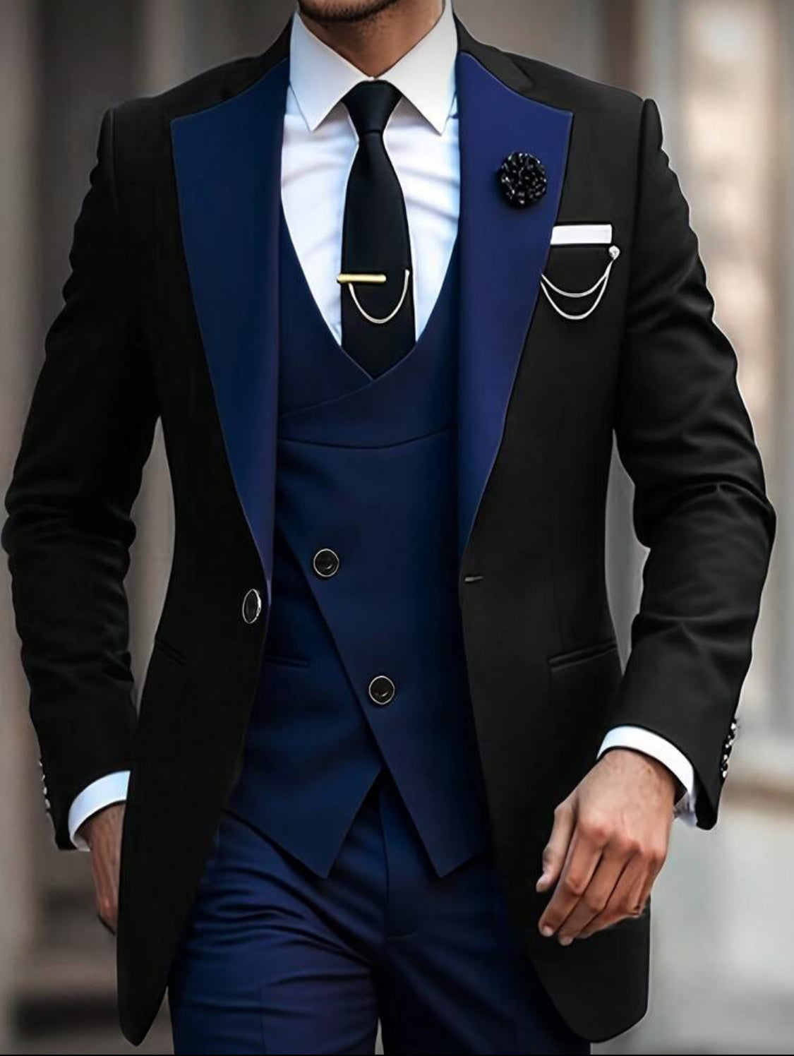 Midnight Silver Contrast Tuxedo Set