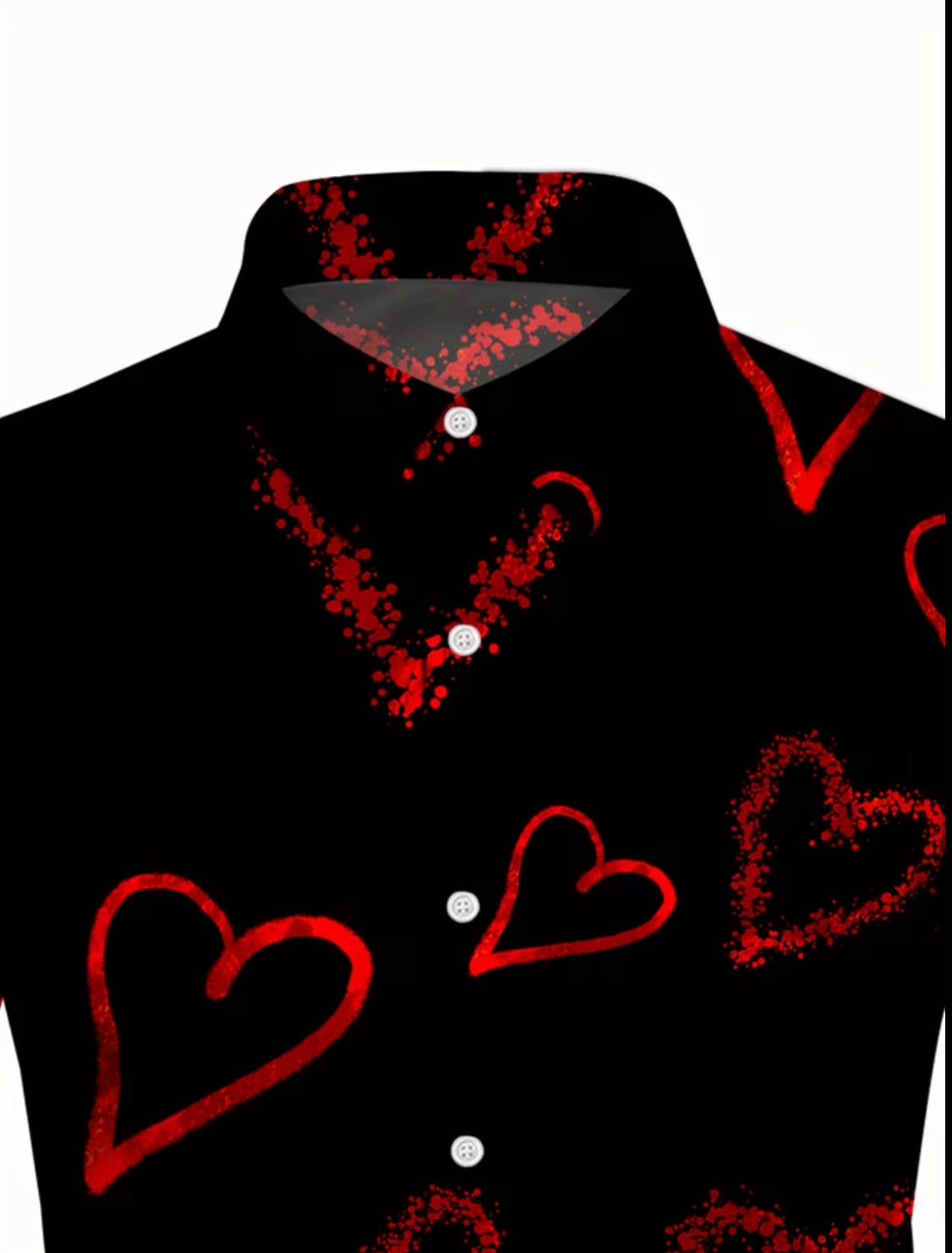 Men’s Romantic Heart Print Long-Sleeve Button-Down Shirt – Black & Red