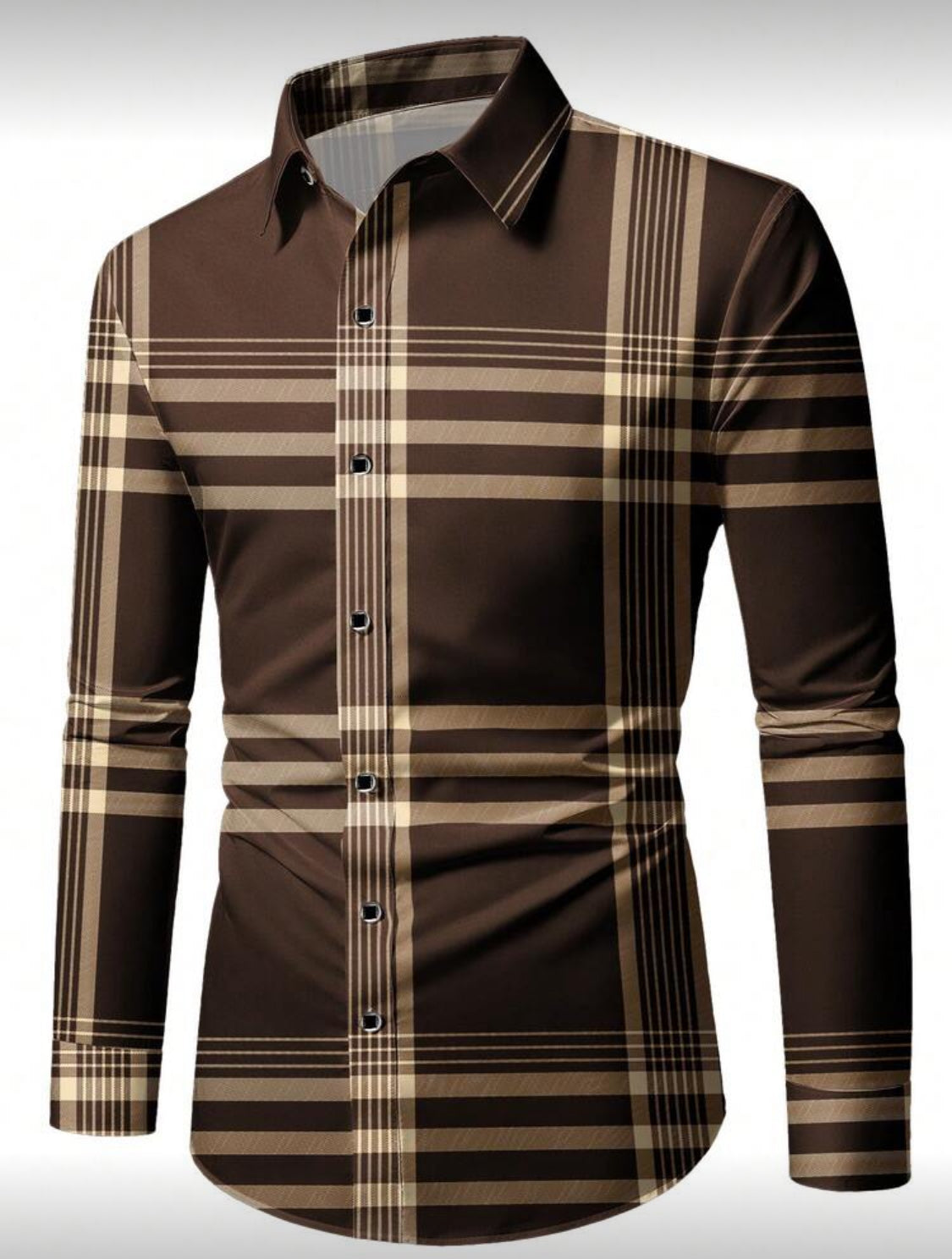Men’s Modern Plaid Slim-Fit Button-Up Shirt