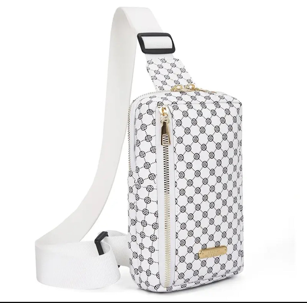 Luxury Patterned Crossbody Sling Bag – Multi-Pocket, Adjustable Strap