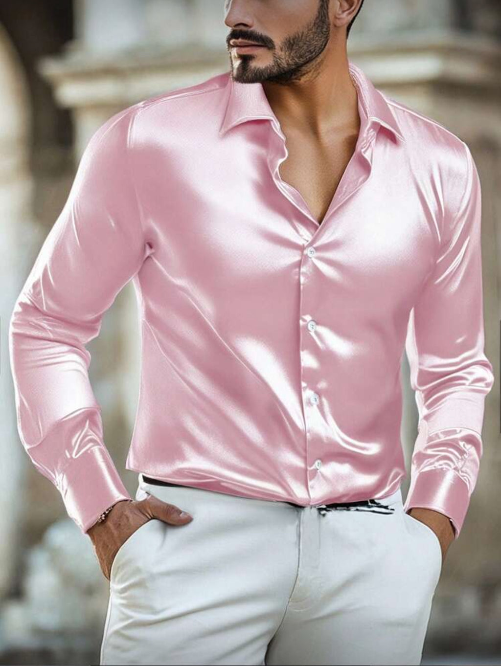 Men’s Slim Fit Satin Dress Shirt – Modern Elegant Style