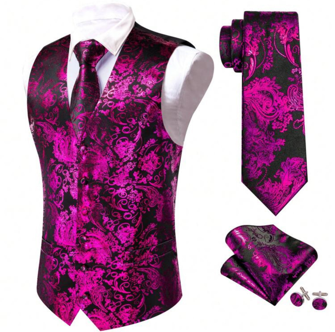Luxury Paisley Men’s Waistcoat & Tie Set