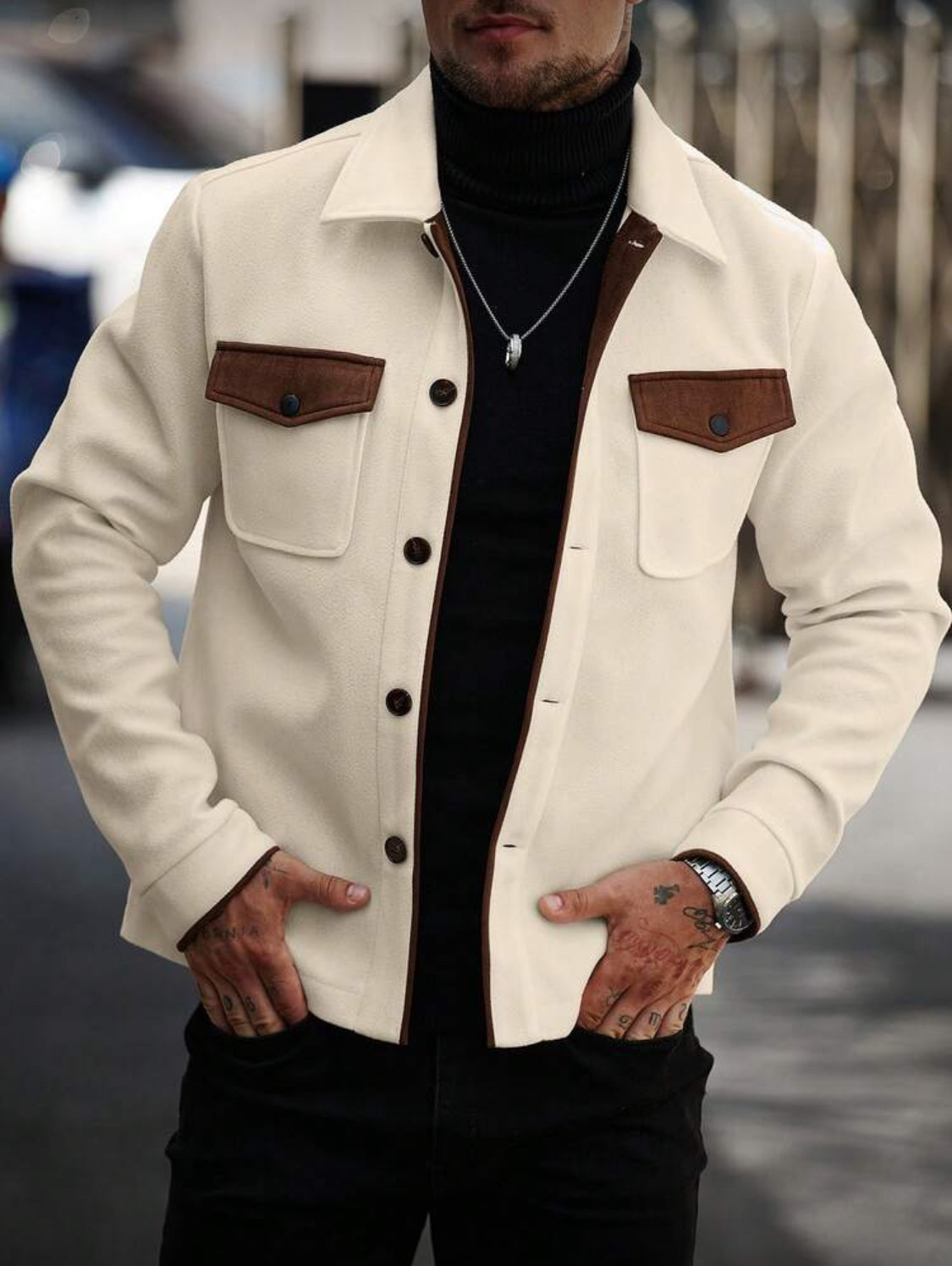 Men’s Contrast Pocket Wool-Blend Jacket