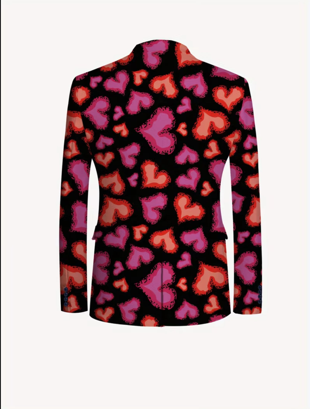 Men’s Black Heart Pattern Suit Set – Pink & Red Graphic Design