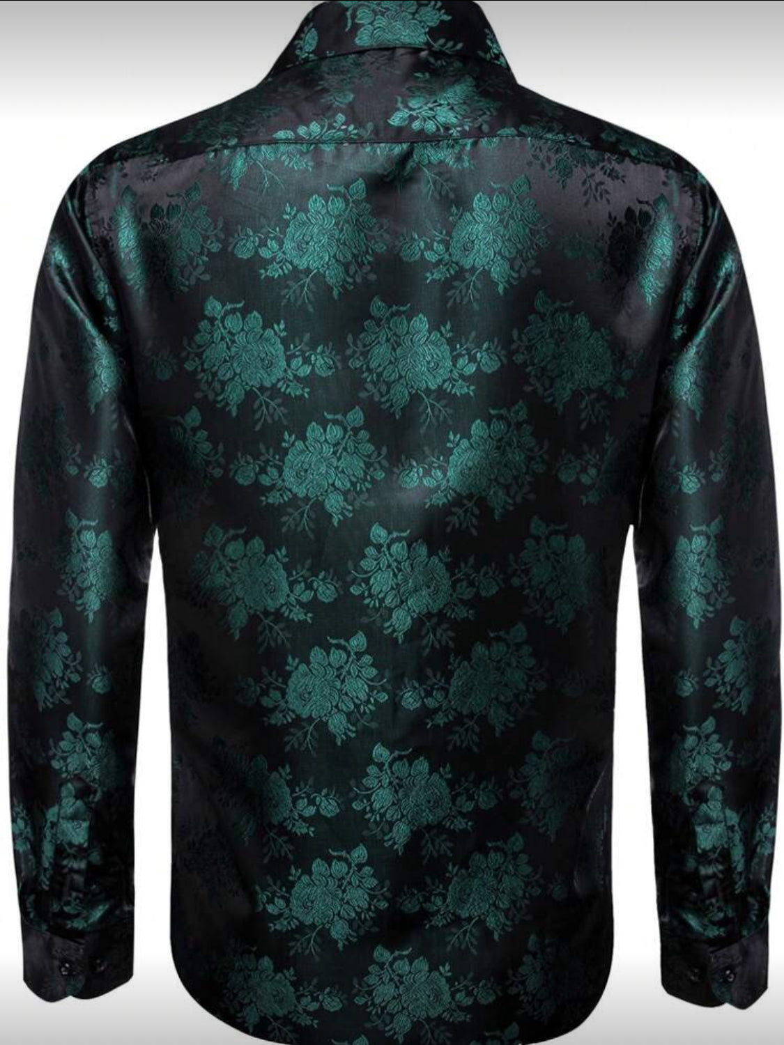Luxury Black Shirt with Emerald Floral Pattern