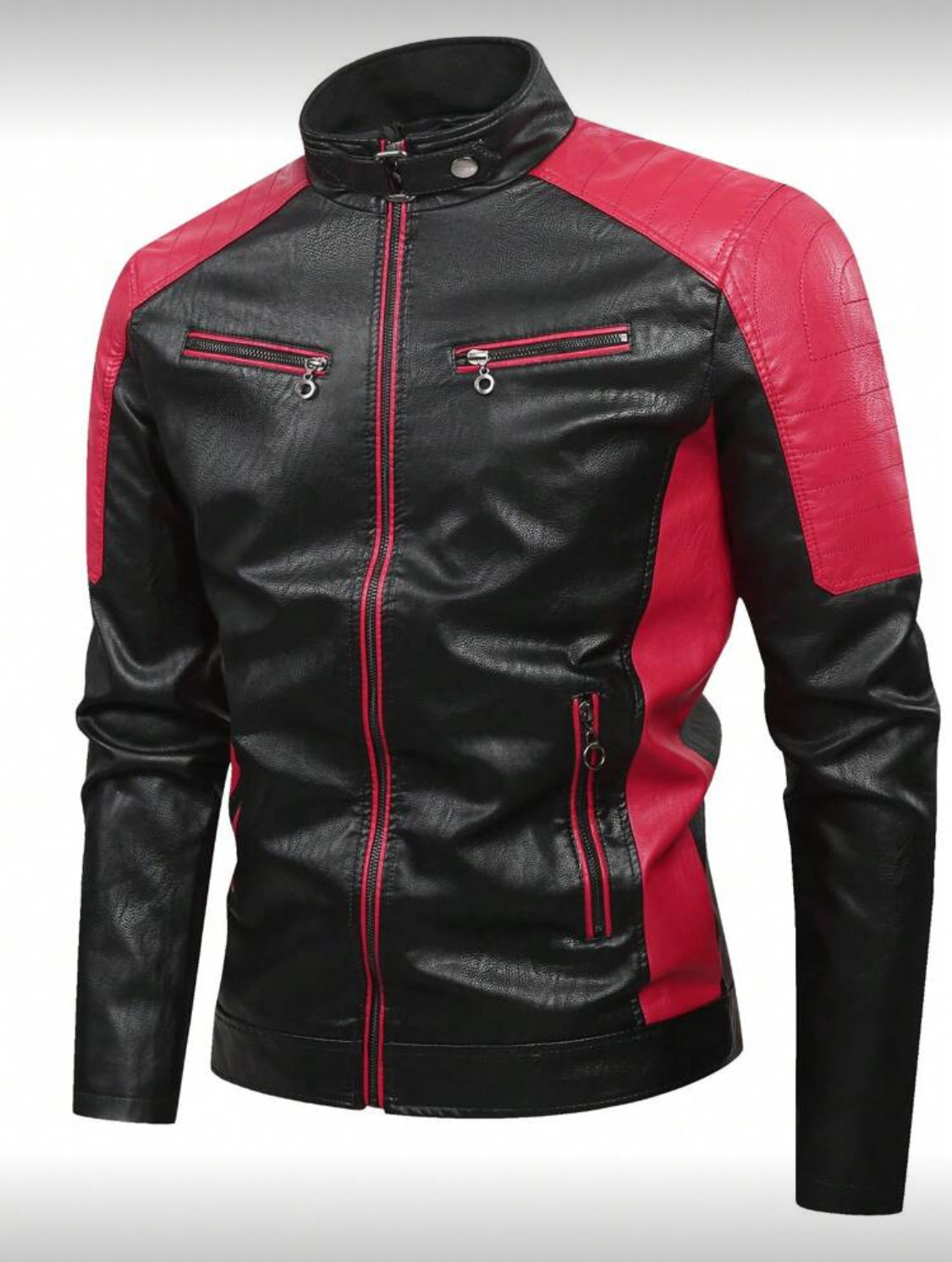 Men’s Contrast Panel Moto Leather Jacket