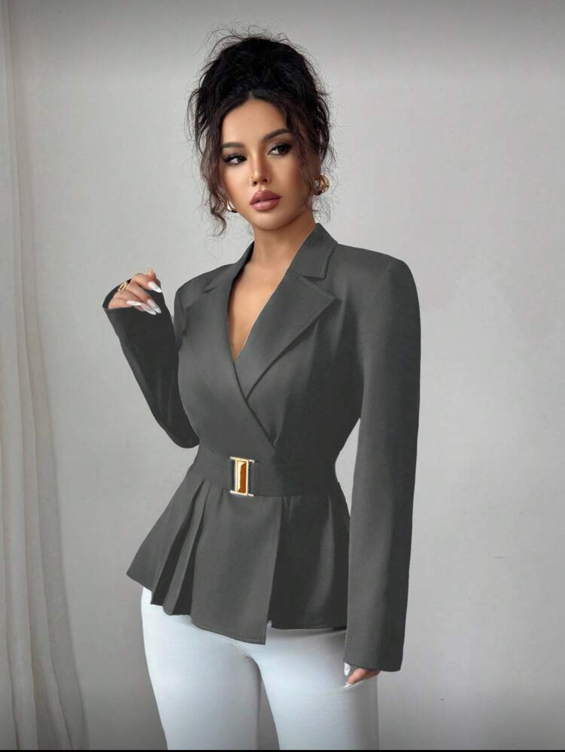 Elegant Belted Peplum Blazer