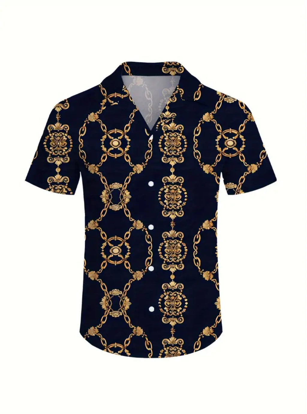 Men’s 3-Piece Summer Outfit Set – Luxury Chain Print Shirt, Shorts & Bucket Hat | Casual Fashion Matching Set