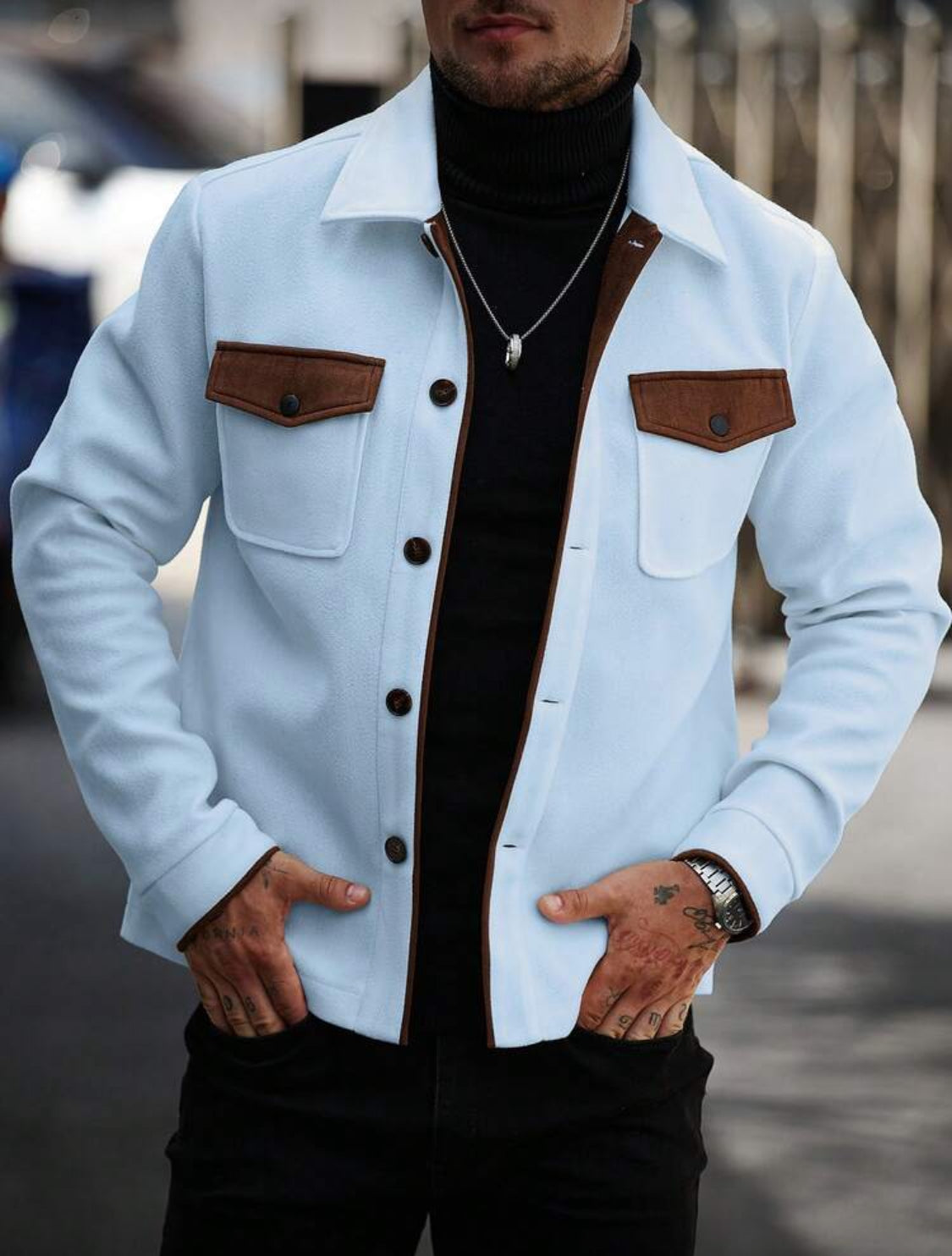 Men’s Contrast Pocket Wool-Blend Jacket