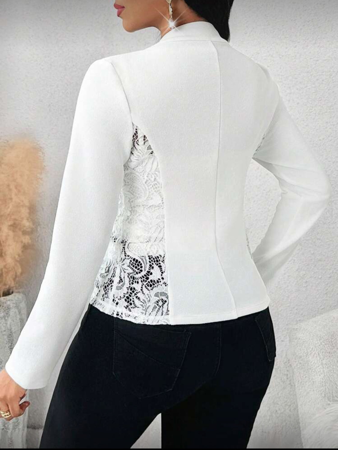 Elegant Lace-Detail Open Front Blazer