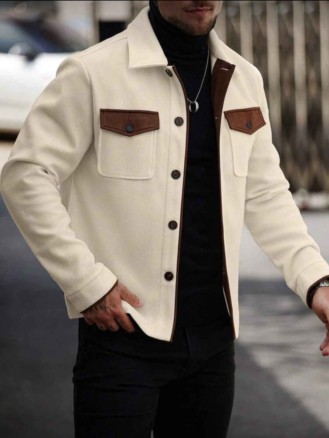 Men’s Contrast Pocket Wool-Blend Jacket