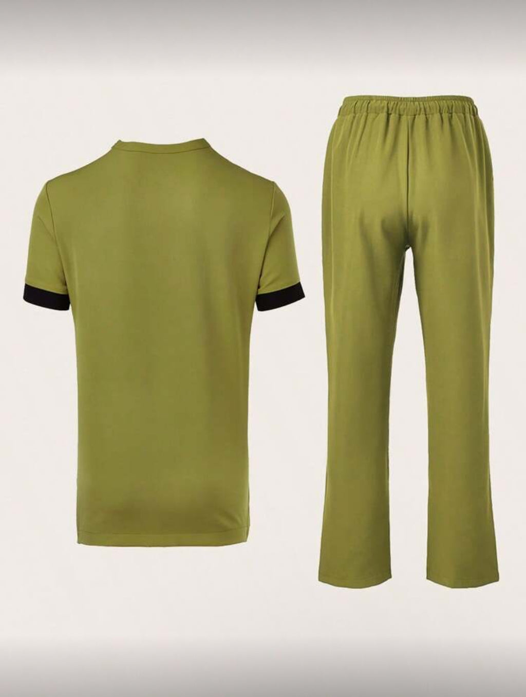 Olive Green Contemporary Short-Sleeve Traditional Set