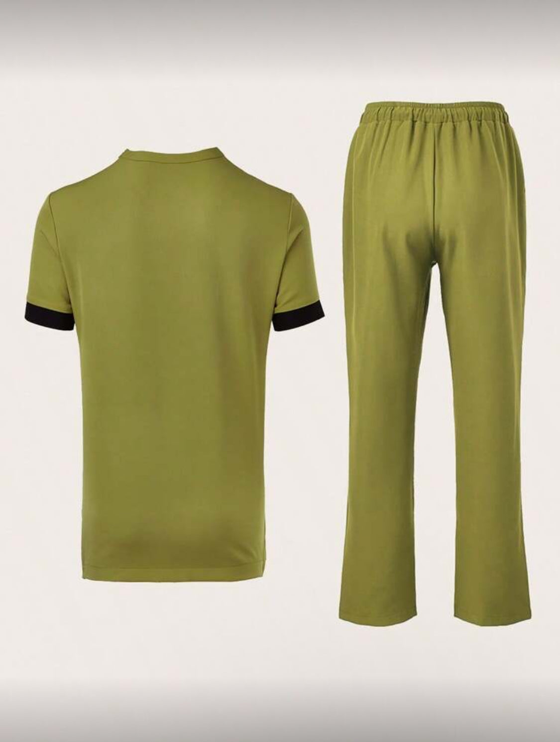 Olive Green Contemporary Short-Sleeve Traditional Set