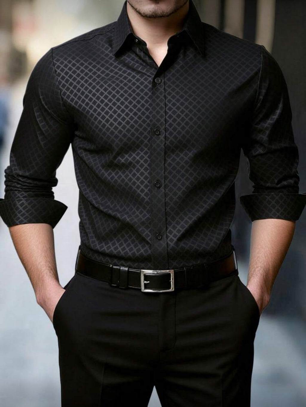 Modern Textured Slim-Fit Button-Up Shirt