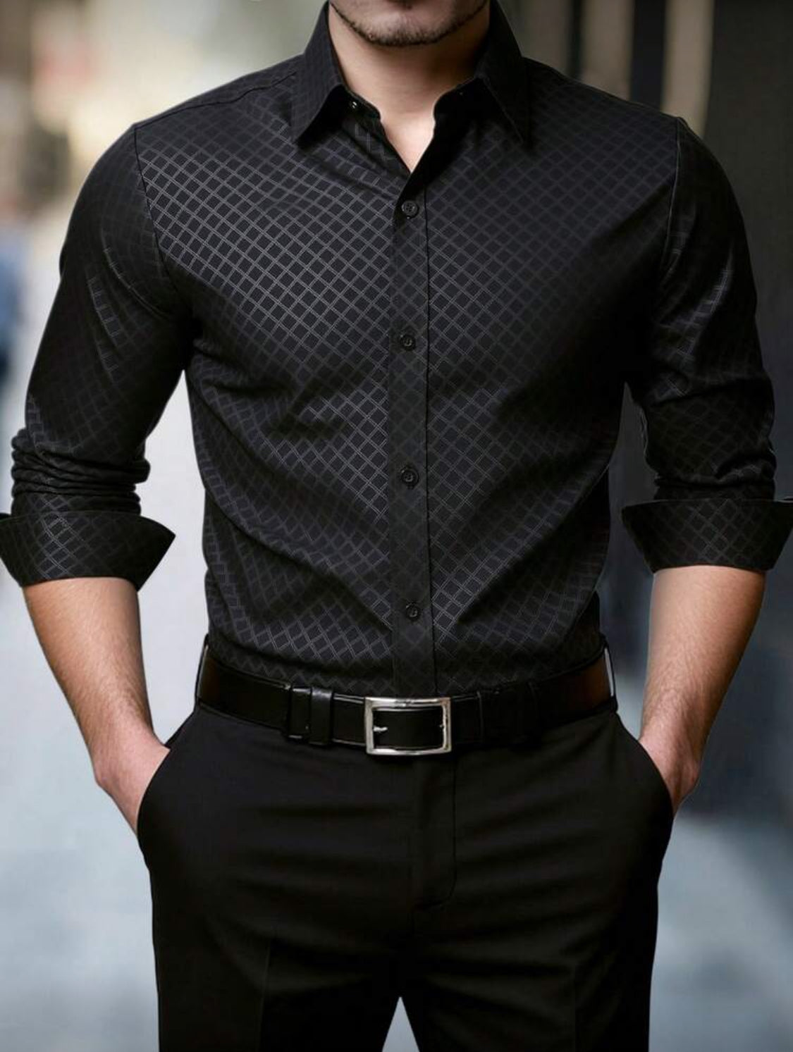 Modern Textured Slim-Fit Button-Up Shirt