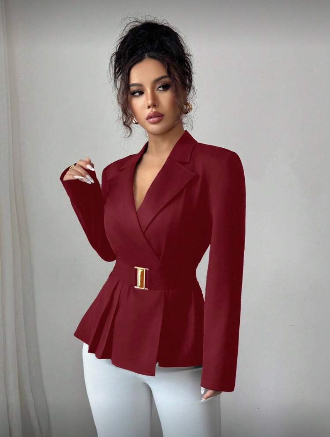 Elegant Belted Peplum Blazer