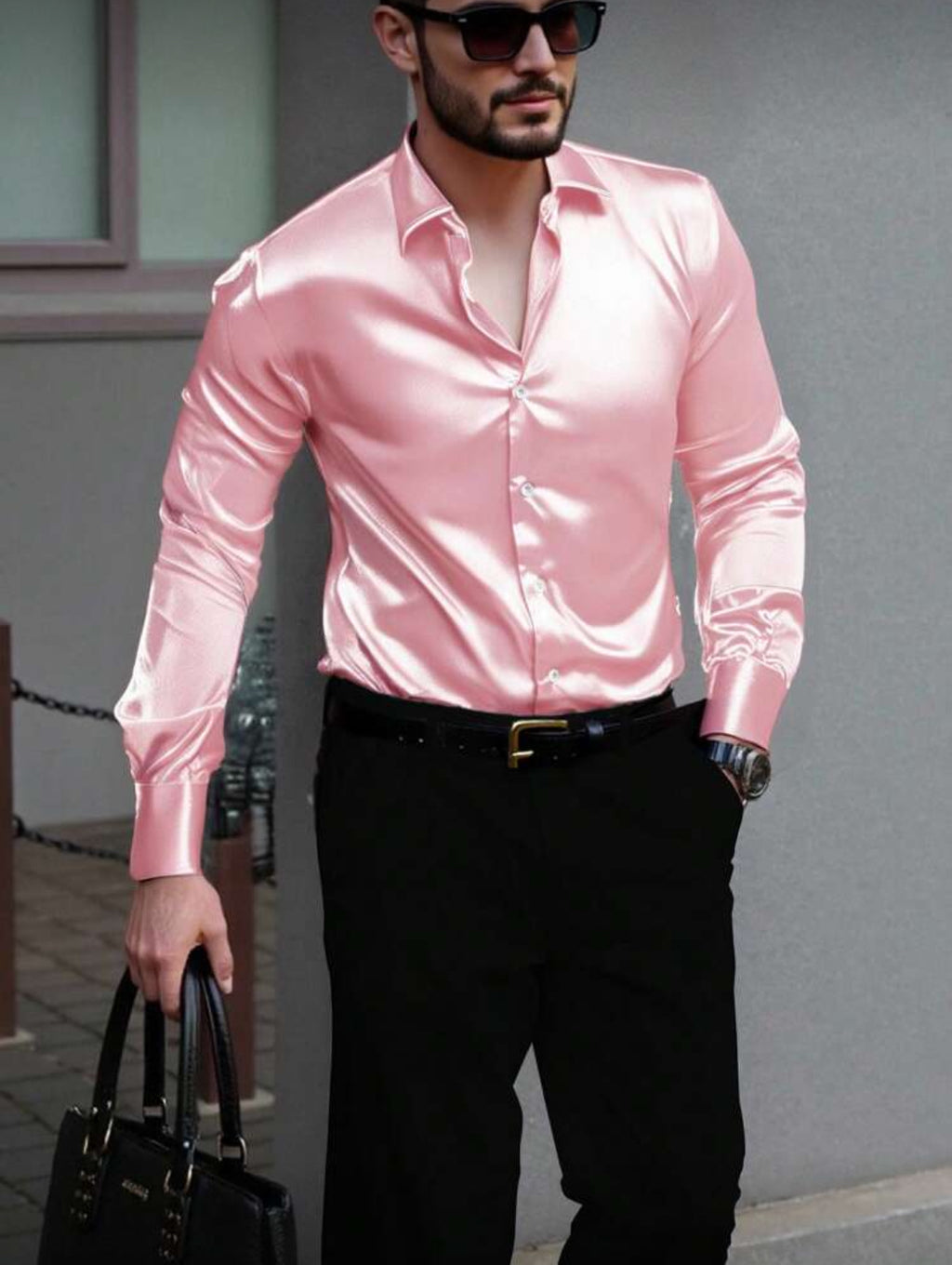 Men’s Slim Fit Satin Dress Shirt – Modern Elegant Style