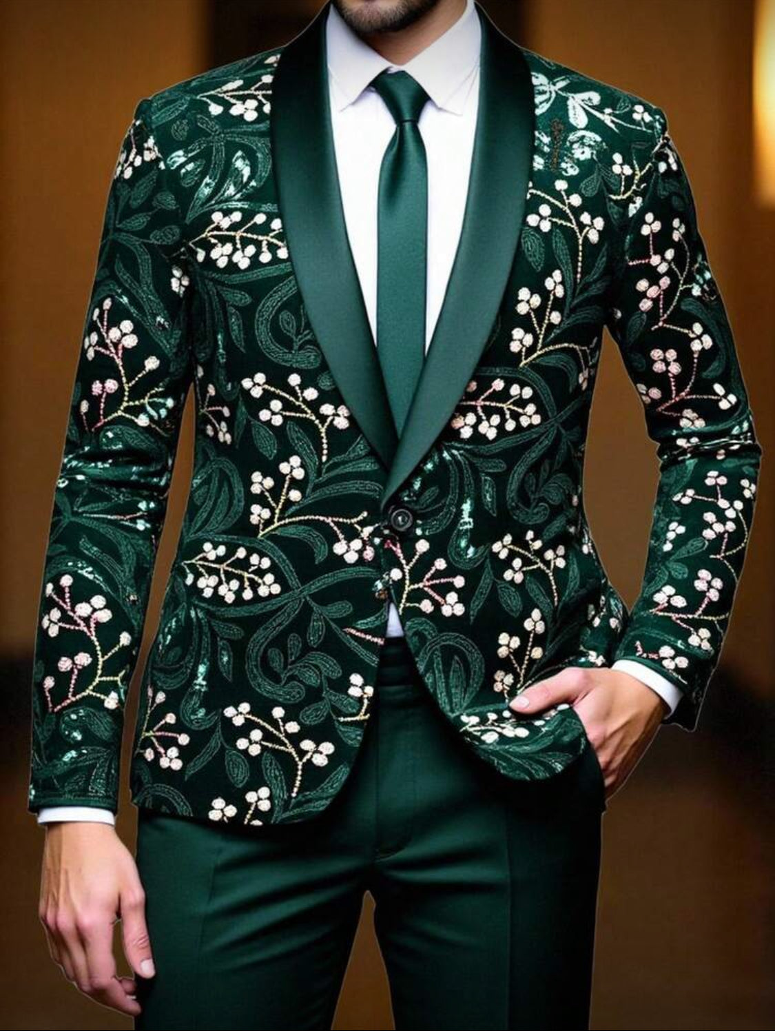 Emerald Bloom Luxury Tuxedo Set
