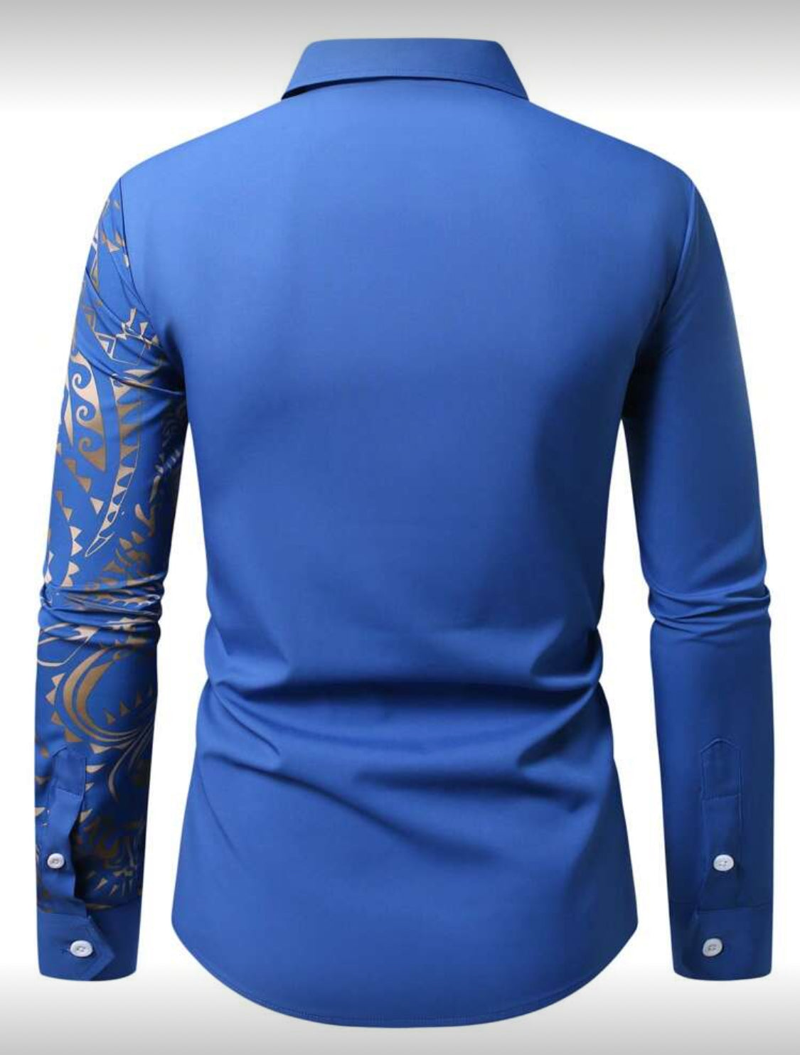 Men’s Slim Fit Designer Shirt with Gold Tribal Pattern