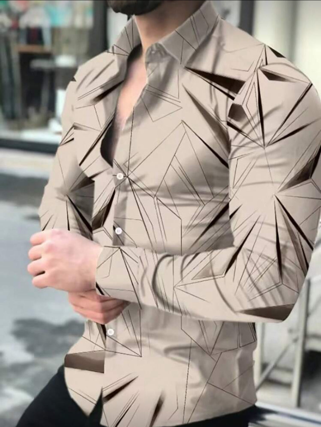 Men’s Slim Fit Geometric Pattern Dress Shirt