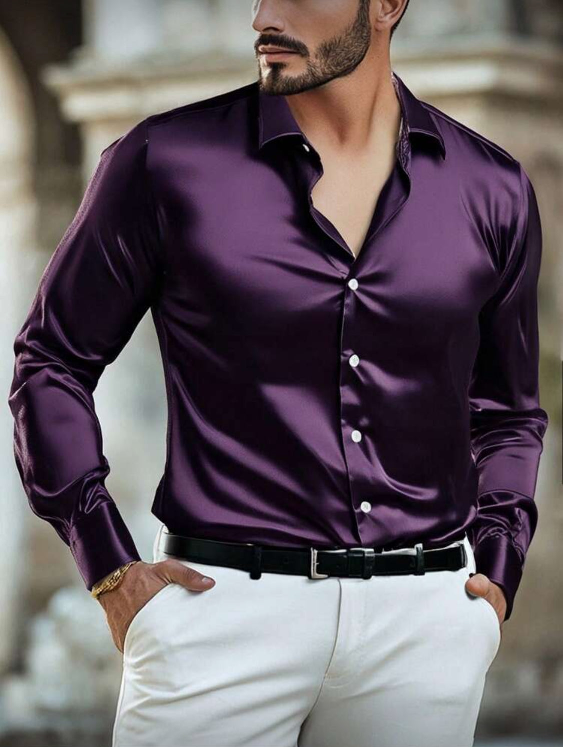Men’s Slim Fit Satin Dress Shirt – Modern Elegant Style