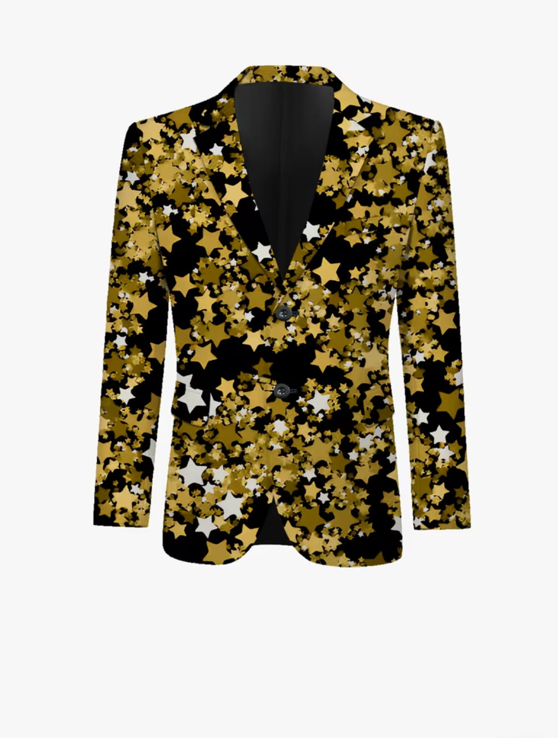 Men’s Gold Star Print 3-Piece Suit Set – Luxury Blazer, Vest & Slim-Fit Pants