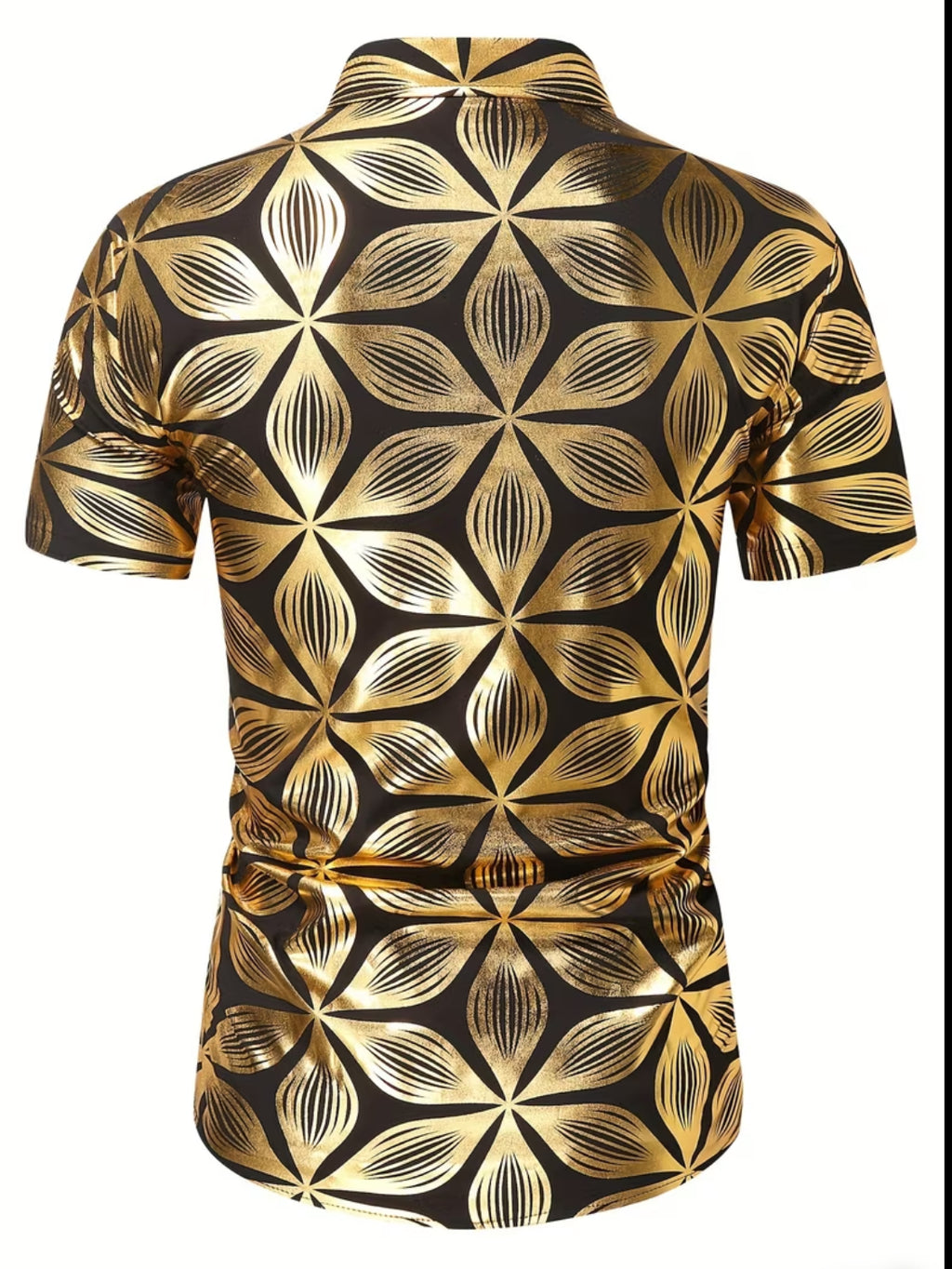 Men’s Luxury Gold Leaf Print Short-Sleeve Button-Down Shirt