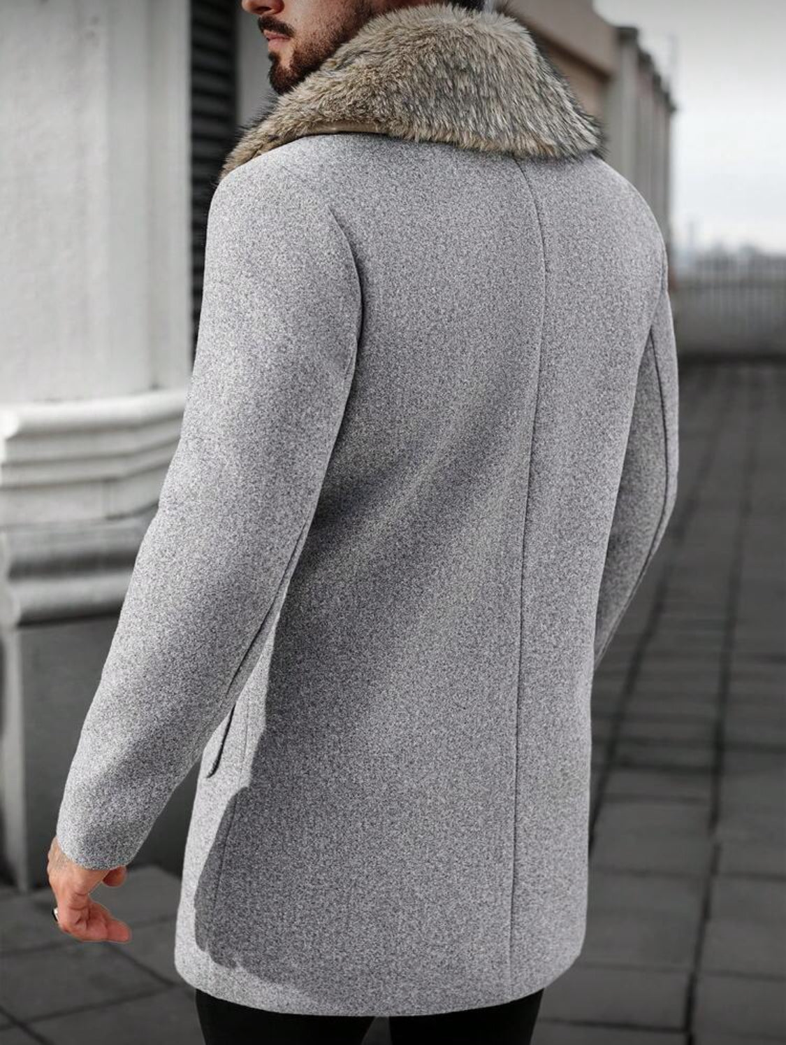 Men’s Luxury Fur-Collar Winter Overcoat