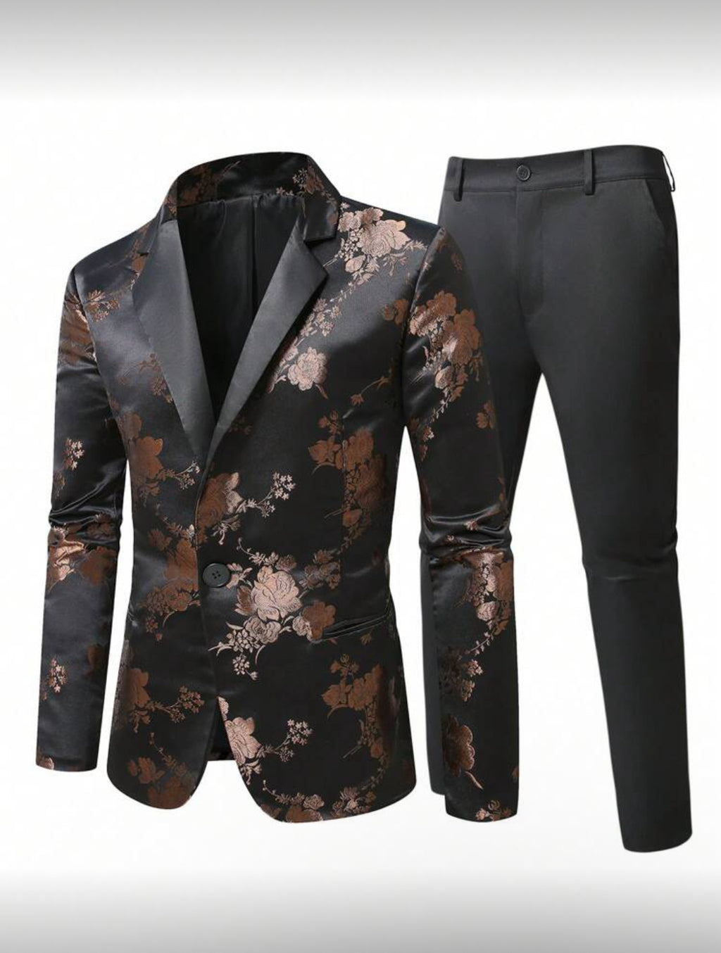 Black & Gold Floral Tuxedo Jacket
