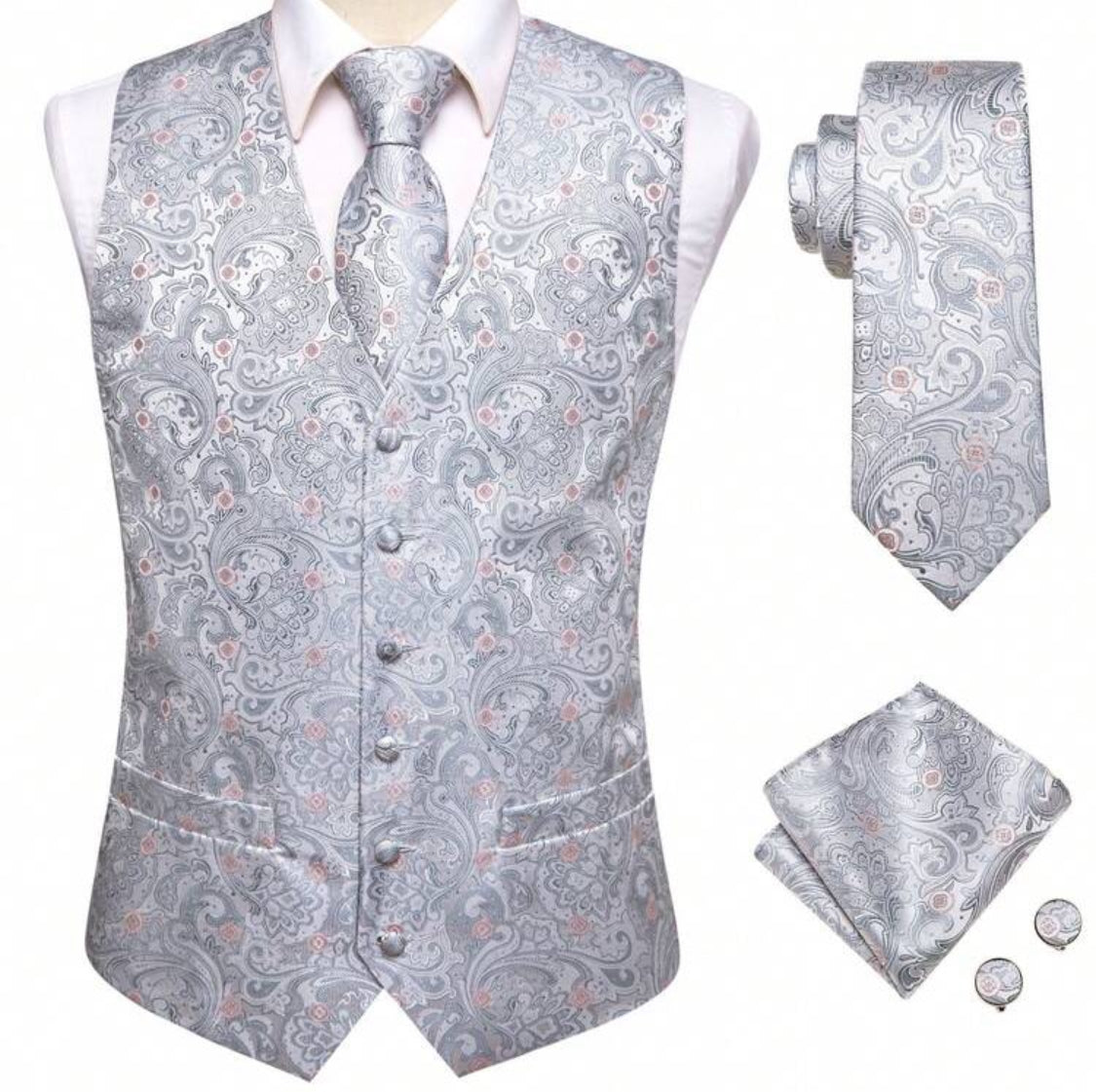 Luxury Paisley Men’s Waistcoat & Tie Set