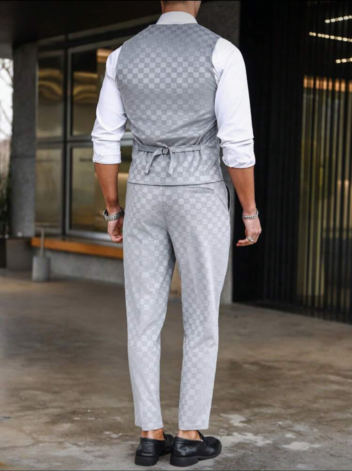 Light Grey Double-Breasted Vest Suit