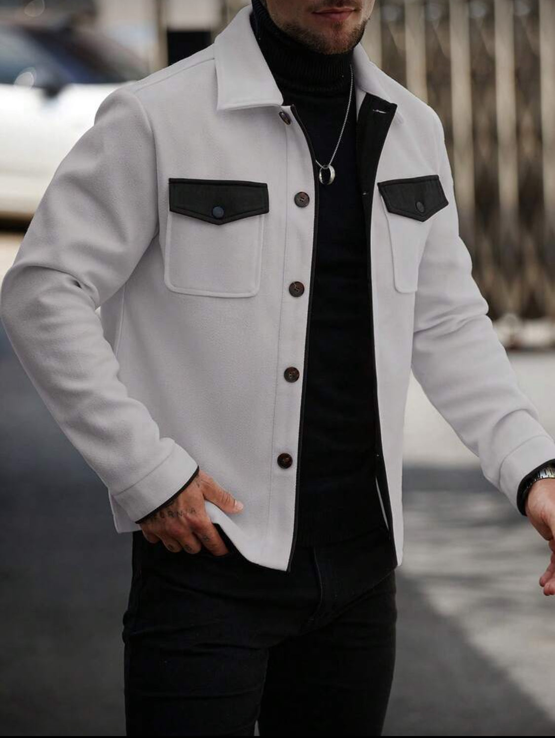 Men’s Contrast Pocket Wool-Blend Jacket