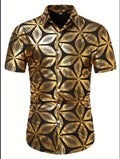 Men’s Luxury Gold Leaf Print Short-Sleeve Button-Down Shirt