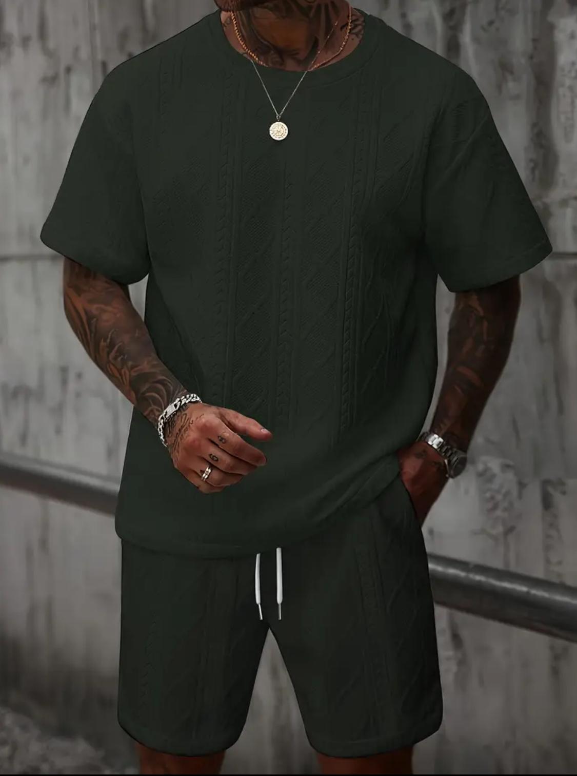 Men’s 2-Piece Sleeveless Summer Set – Textured Tank Top & Drawstring Shorts | Casual Breathable Outfit