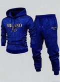 Milano Italy Men’s 2-Piece Tracksuit Set – Printed Hoodie & Jogger Pants | Royal Blue Streetwear Outfit