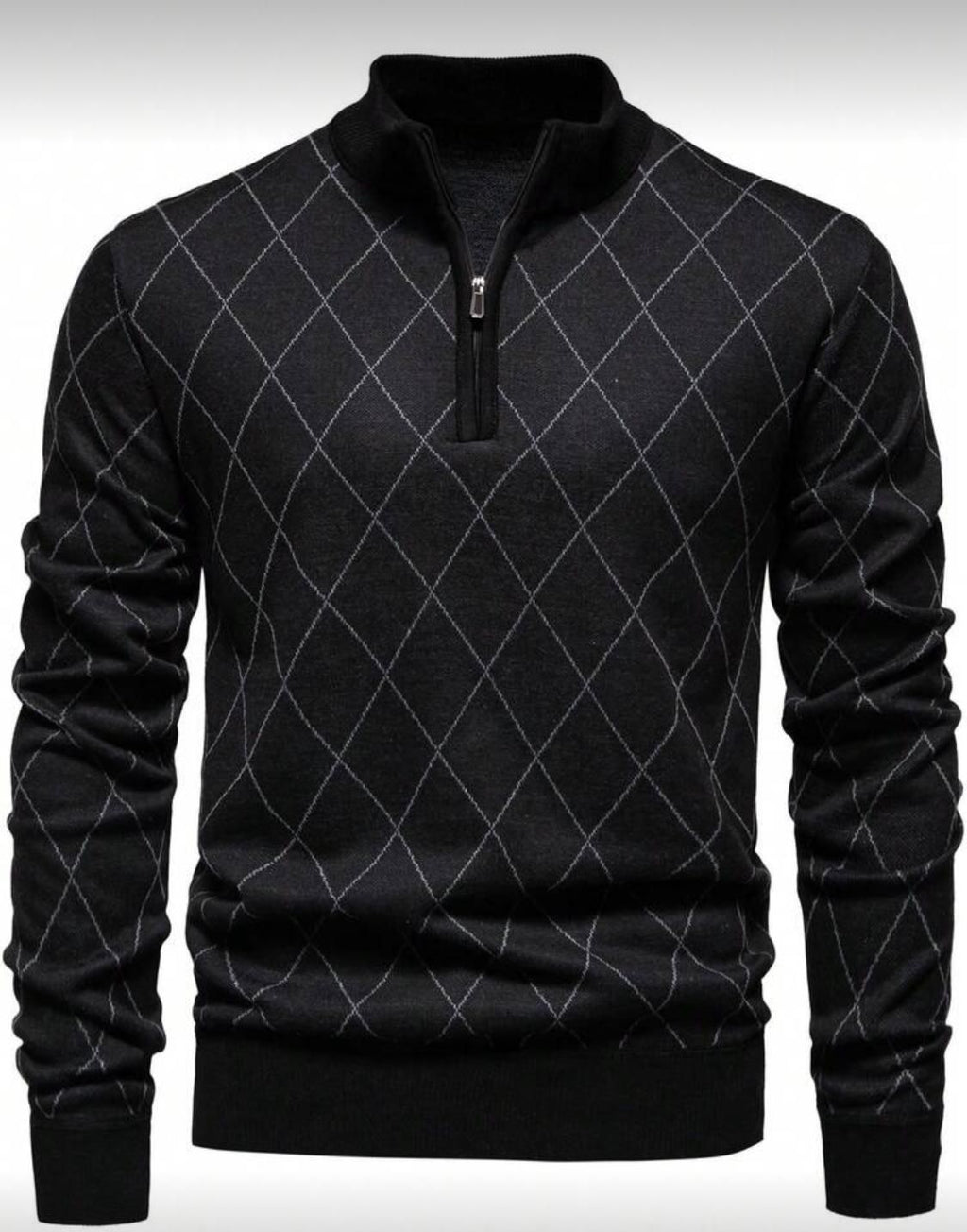 ELi’S Collection – Men’s Diamond-Pattern Quarter-Zip Sweater