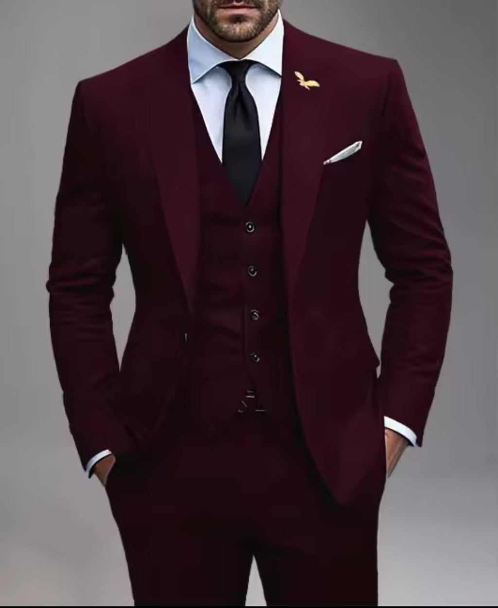 Men’s 3-Piece Formal Suit Set – Slim Fit Blazer, Vest & Dress Pants | Burgundy Elegant Business Outfit