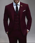 Men’s 3-Piece Formal Suit Set – Slim Fit Blazer, Vest & Dress Pants | Burgundy Elegant Business Outfit