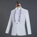 Men’s Luxury Embellished Tuxedo Jacket – White Formal Blazer with Rhinestones & Embroidered Lapel | Wedding & Stage Outfit