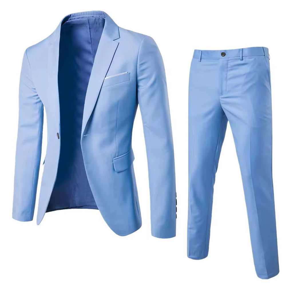 Men’s Slim Fit 2-Piece Suit Set – Light Blue Blazer & Dress Pants | Modern Formal Business Outfit