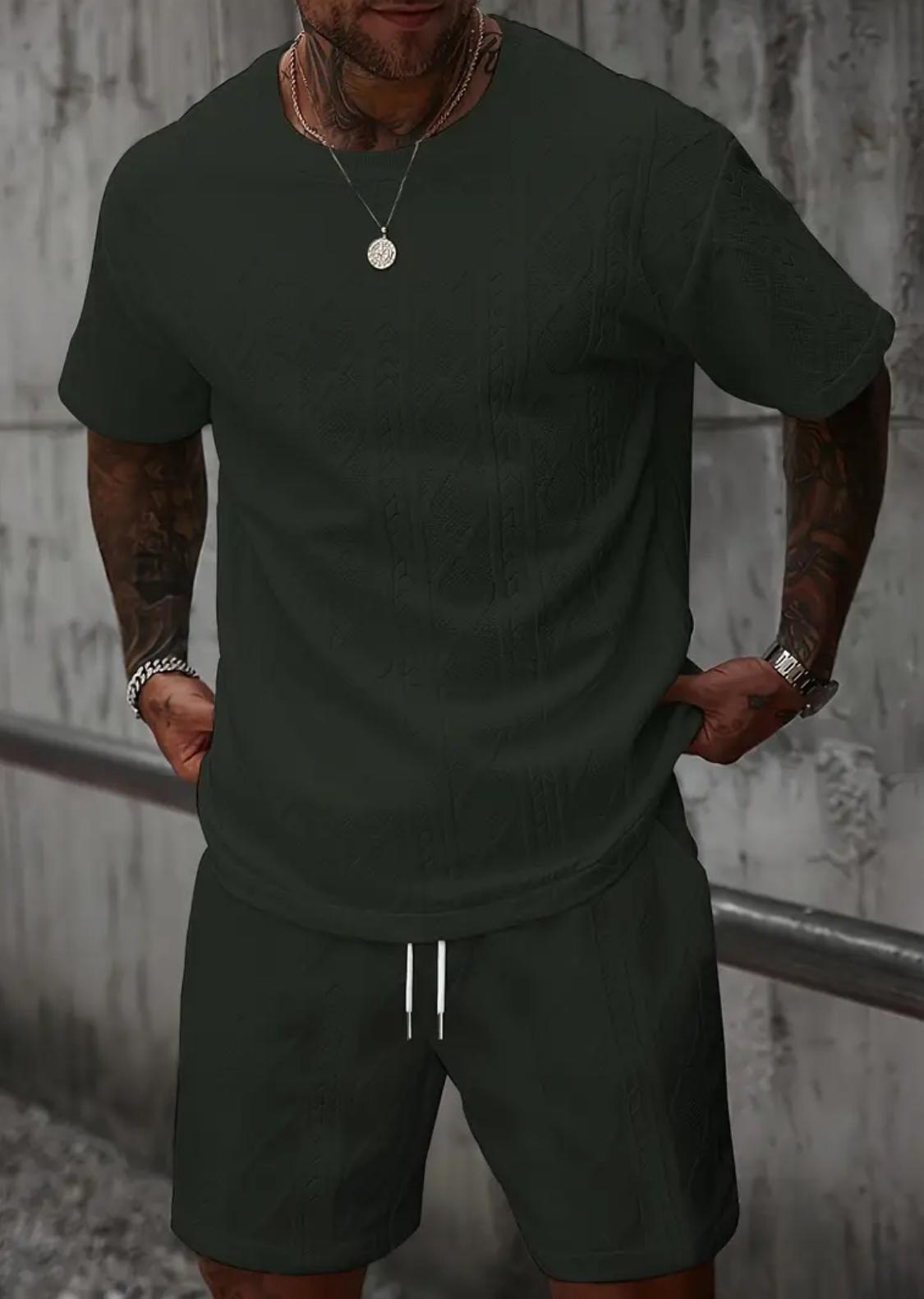 Men’s 2-Piece Sleeveless Summer Set – Textured Tank Top & Drawstring Shorts | Casual Breathable Outfit