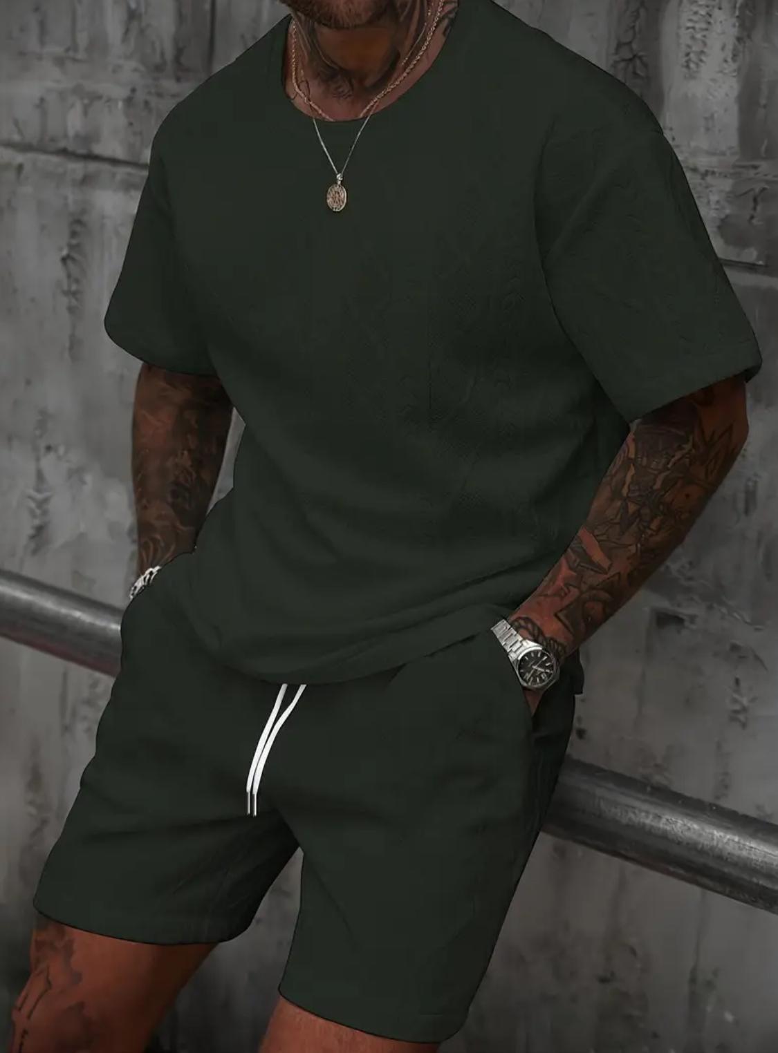 Men’s 2-Piece Sleeveless Summer Set – Textured Tank Top & Drawstring Shorts | Casual Breathable Outfit