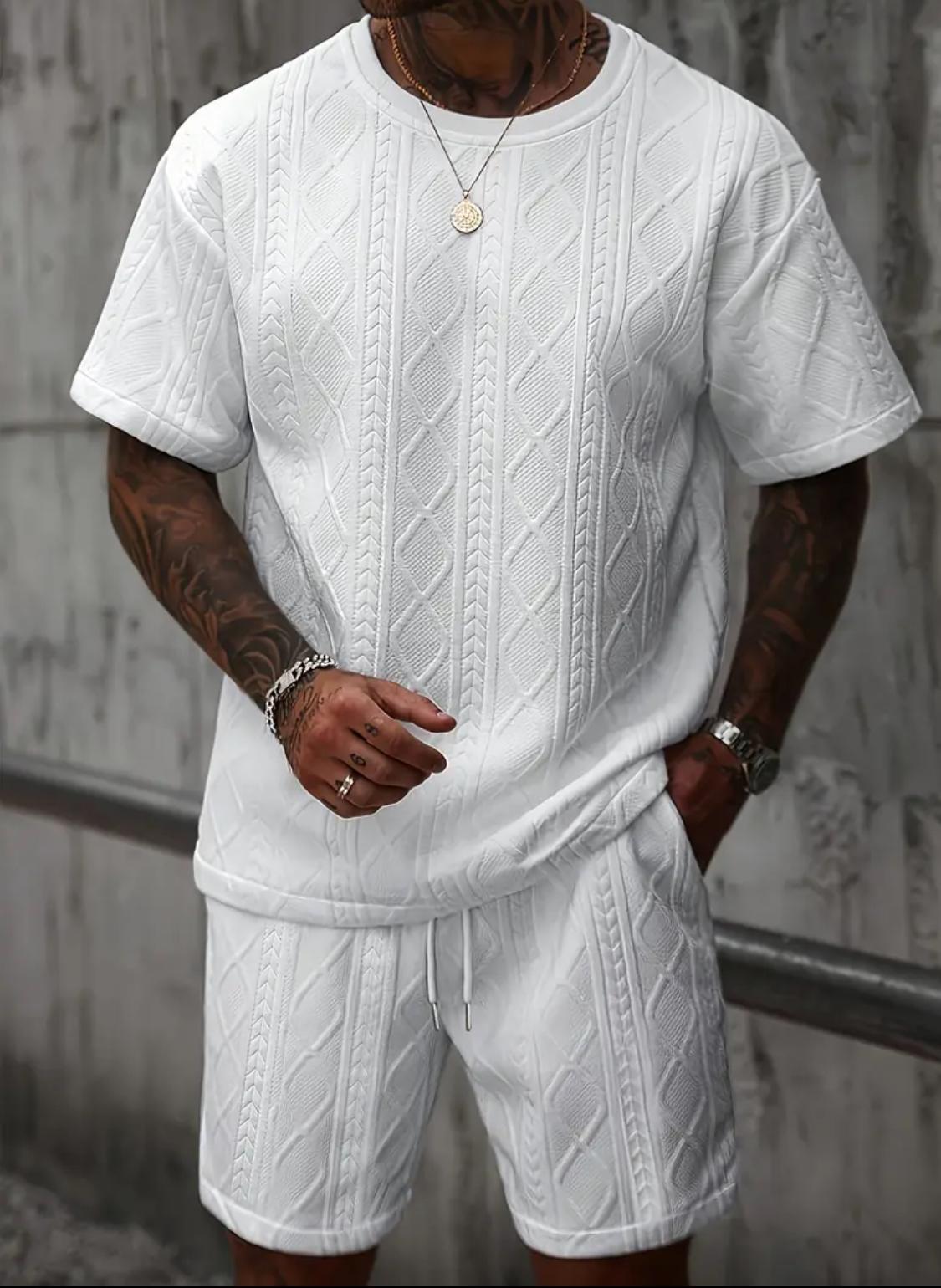 Men’s 2-Piece Sleeveless Summer Set – Textured Tank Top & Drawstring Shorts | Casual Breathable Outfit