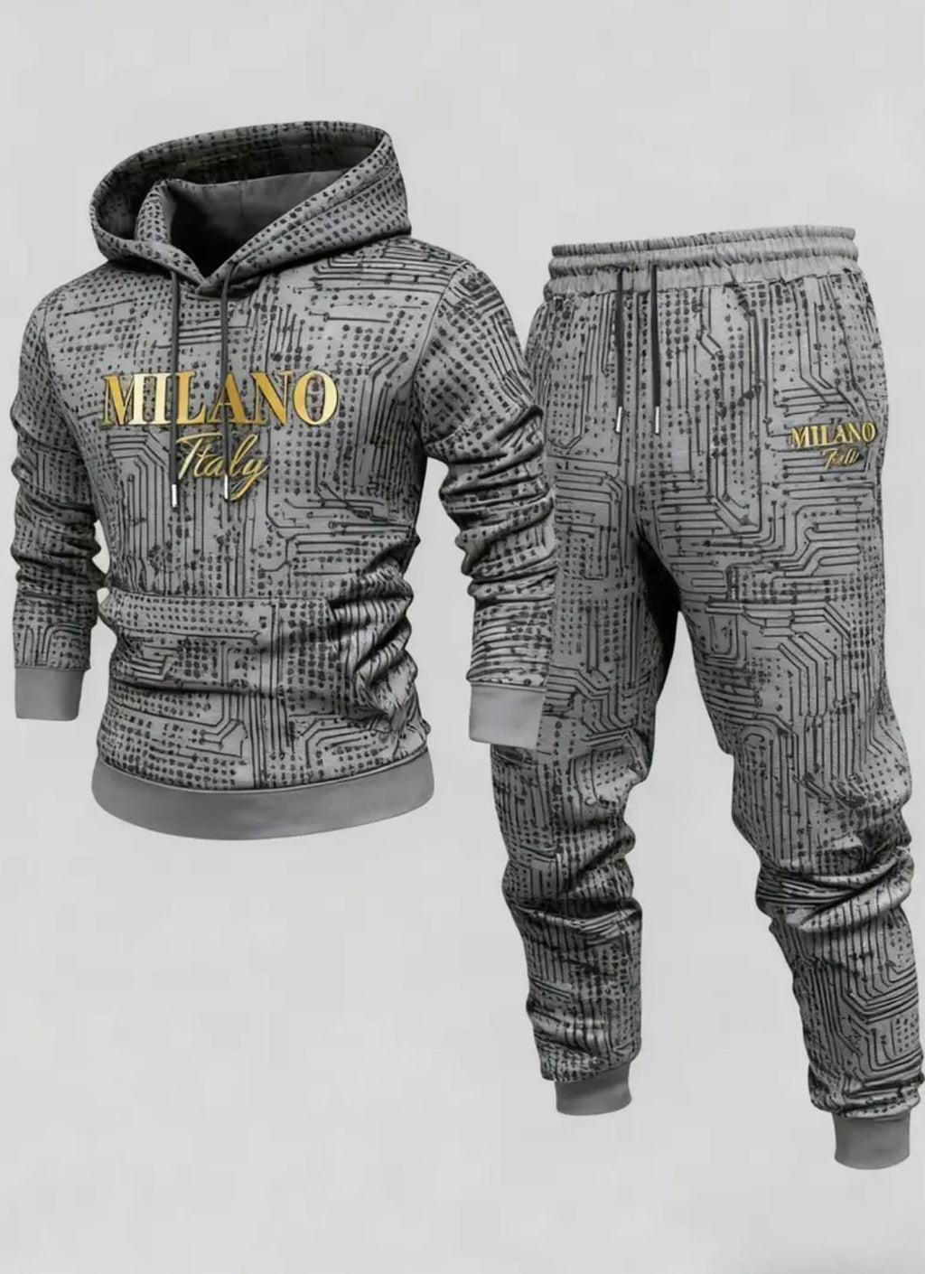 Milano Italy Men’s 2-Piece Tracksuit Set – Printed Hoodie & Jogger Pants | Royal Blue Streetwear Outfit