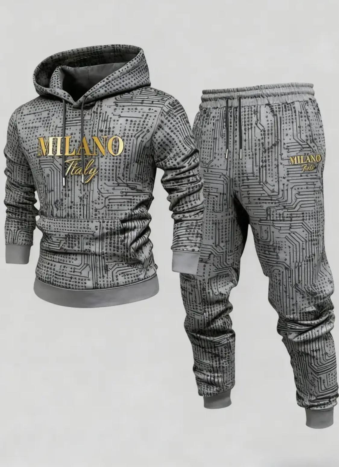 Milano Italy Men’s 2-Piece Tracksuit Set – Printed Hoodie & Jogger Pants | Royal Blue Streetwear Outfit