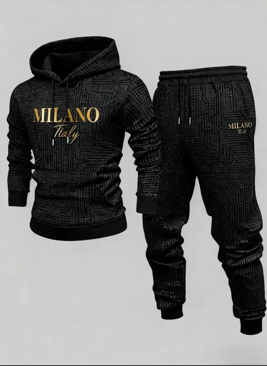 Milano Italy Men’s 2-Piece Tracksuit Set – Printed Hoodie & Jogger Pants | Royal Blue Streetwear Outfit